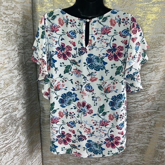 Laundry By Shelli Segal Floral Ruffle SideTie Short Sleeve Top Size L - Picture 8 of 15